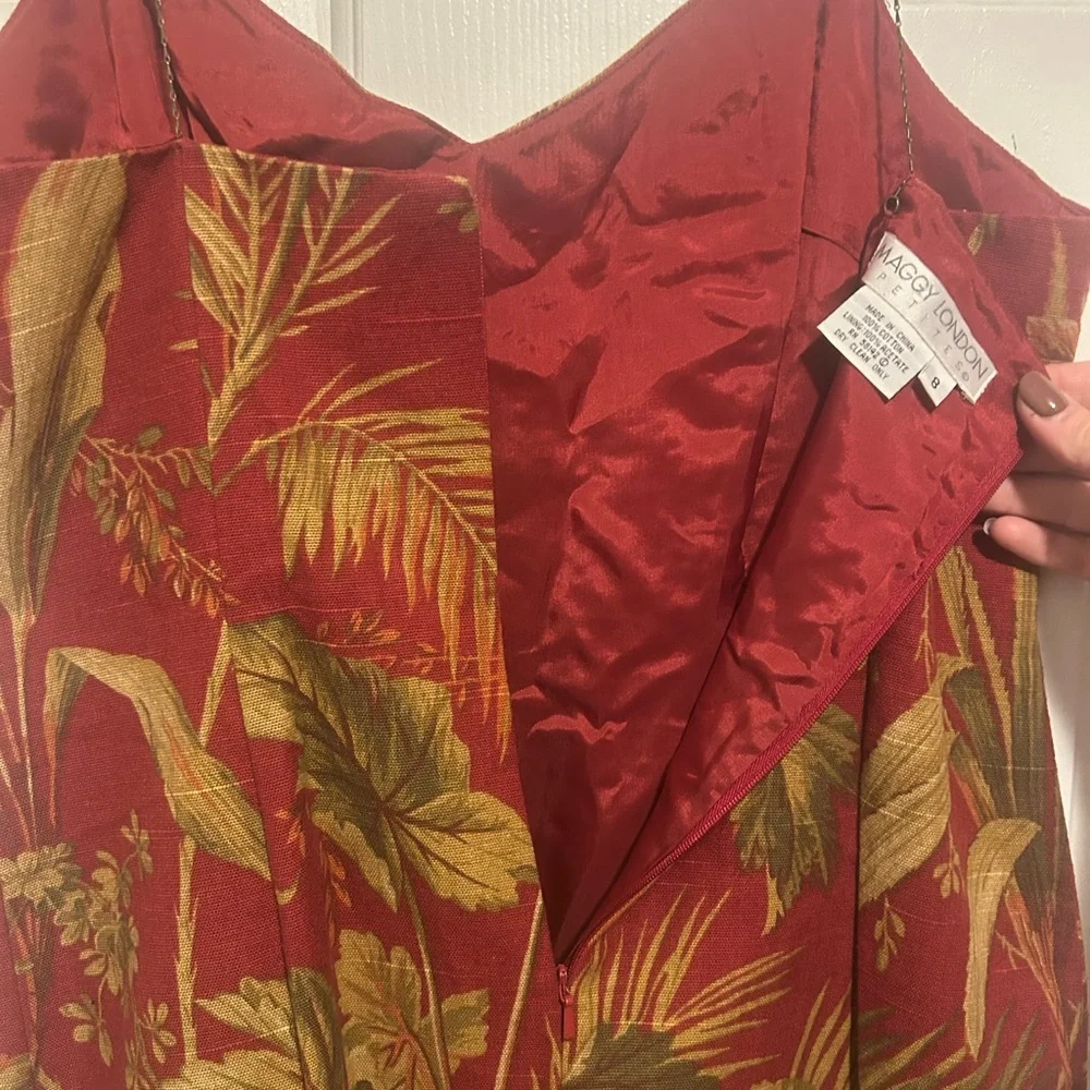 Vintage Maggy London Red and Gold Tropical Cocktail Dress - 8P